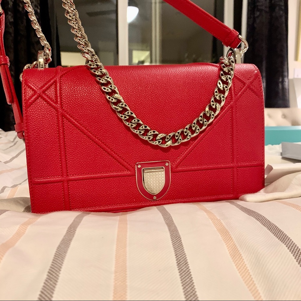 Christian Dior Grained Calfskin Medium Diorama Red